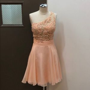 Gorgeous One Shoulder Peach Dress Large